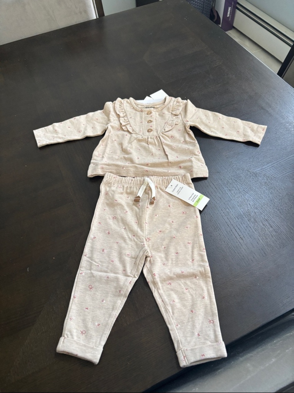 Calvin Klein Cream Pajama Set with Pink Accents